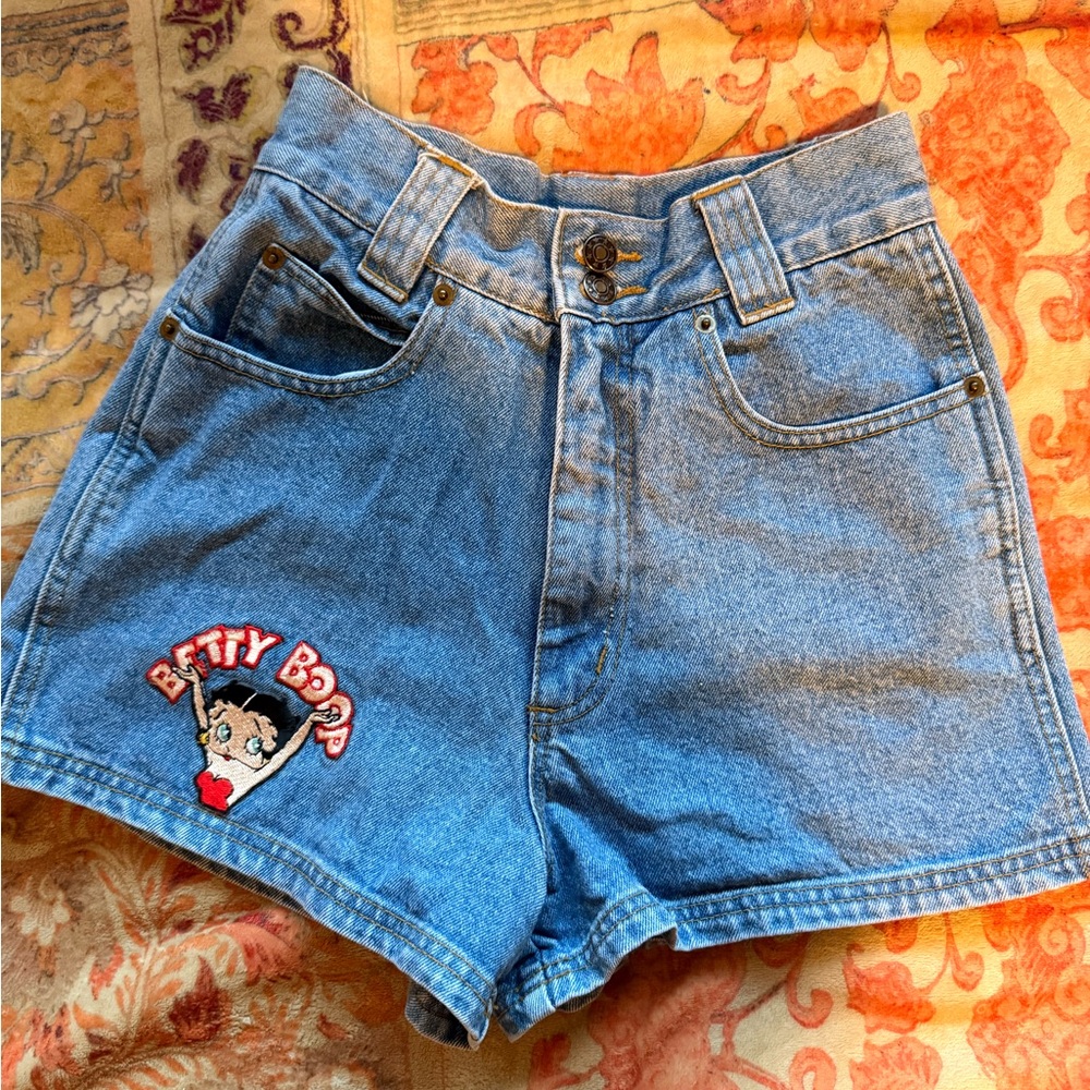 Vintage High Waisted Betty Boop CMG Jean Denim Shorts with embroidery
